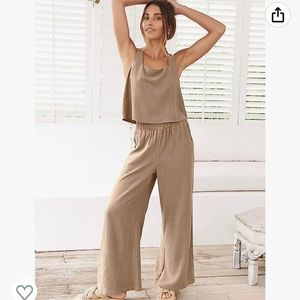 2 piece linen wide leg pant lounge set